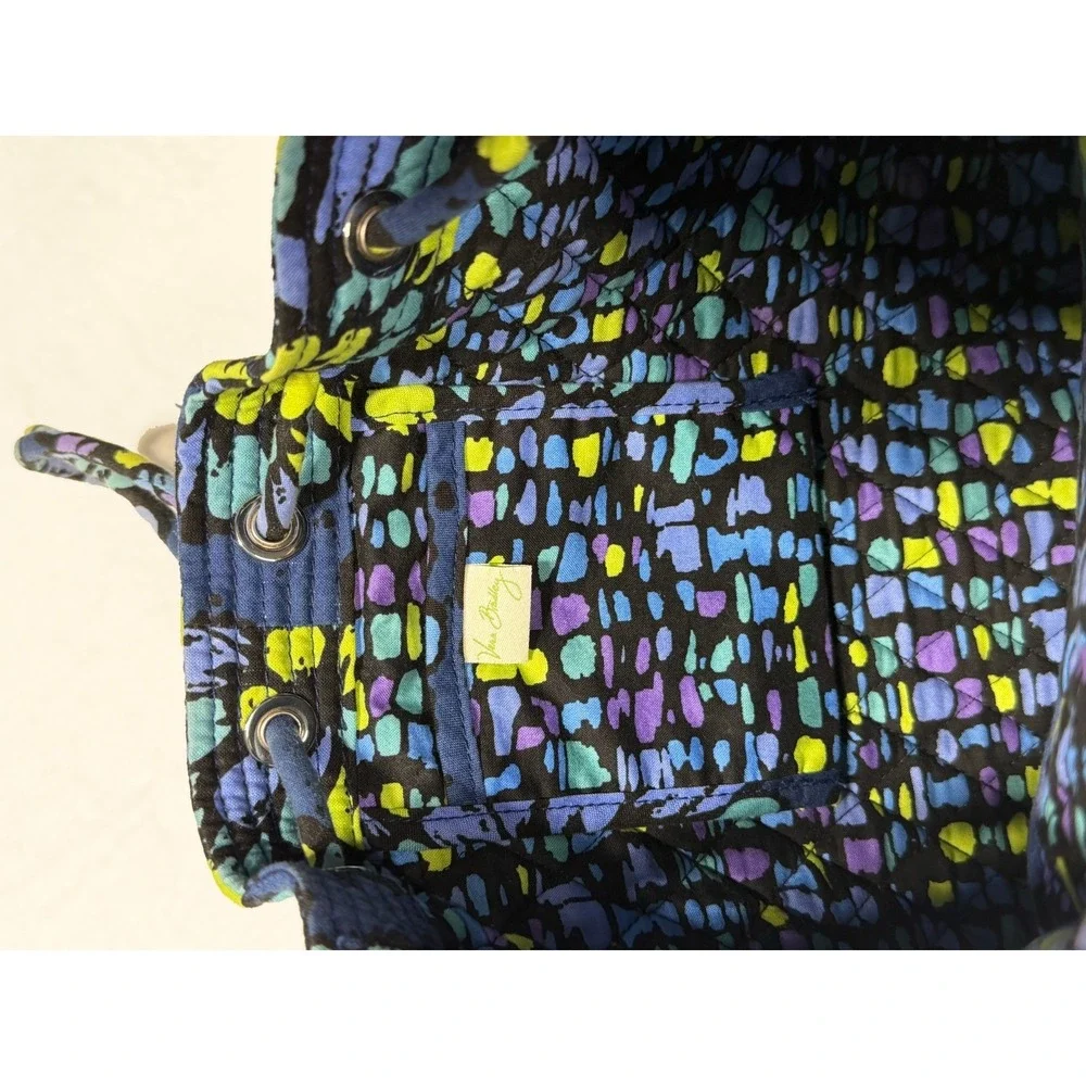Vera Bradley Blue Indigo Floral Quilted Backpack Book Bag Overnight Bag